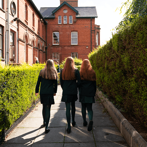 Students walking on a path